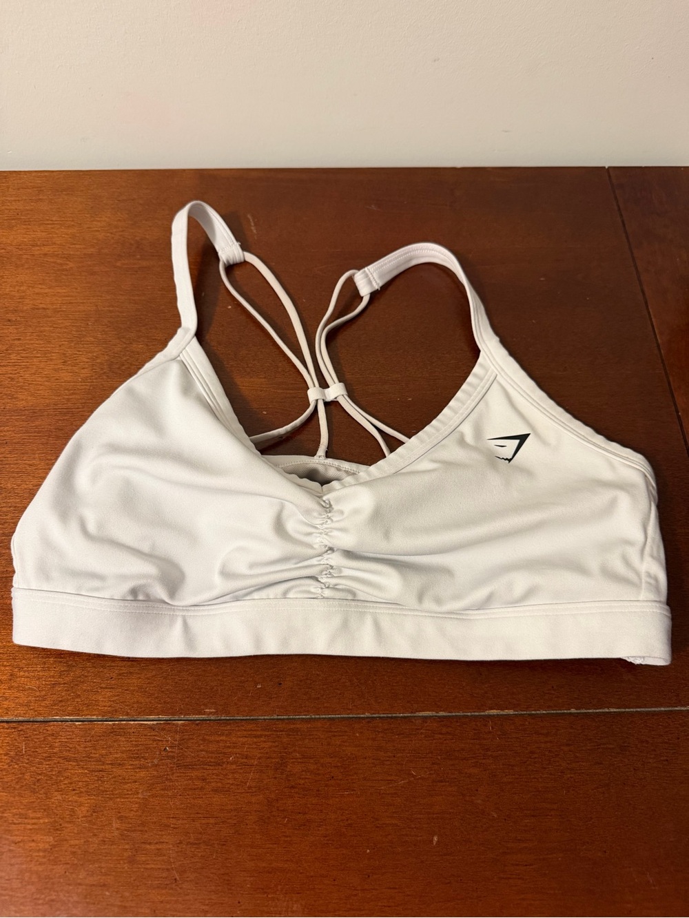 Gymshark White Strappy Ruched Sports Bra
